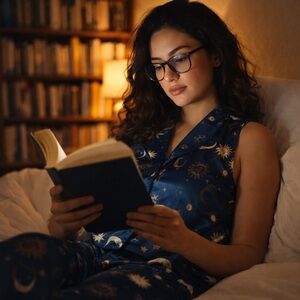 Barbizon Women's Satin Sleep Top Bottom Set Celestial Sun Moon Navy XL